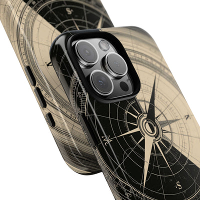 Beige Tough Phone Case for iPhone - Obsidian Nautical Blueprint
