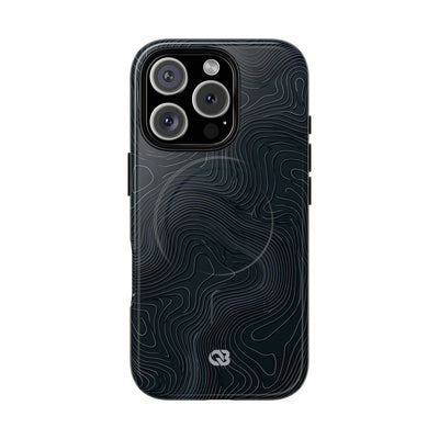 Black Tough 2.0 Magsafe Phone Case for iPhone - Obsidian Ridge Topo