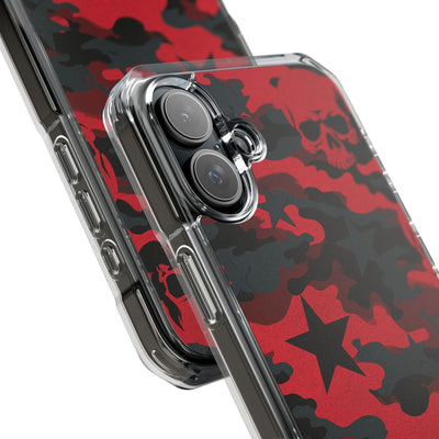 Crimson Skull Camo · Clear Impact Magnetic Phone Case for iPhone · Red
