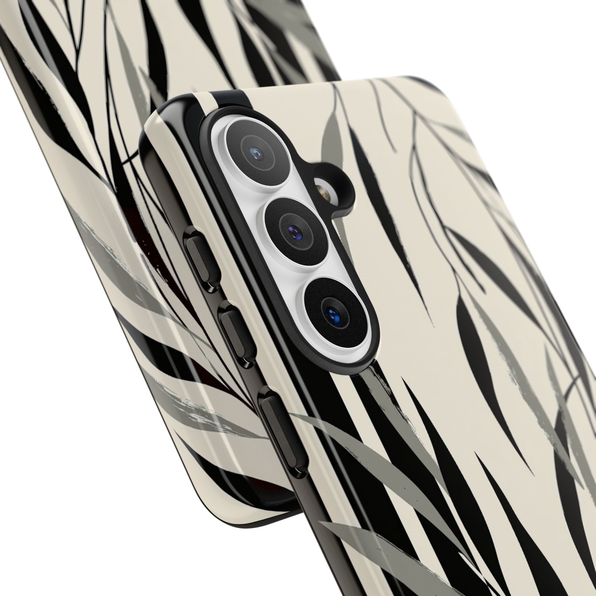 Beige Tough Phone Case for Samsung - Soot Leaf Sketch