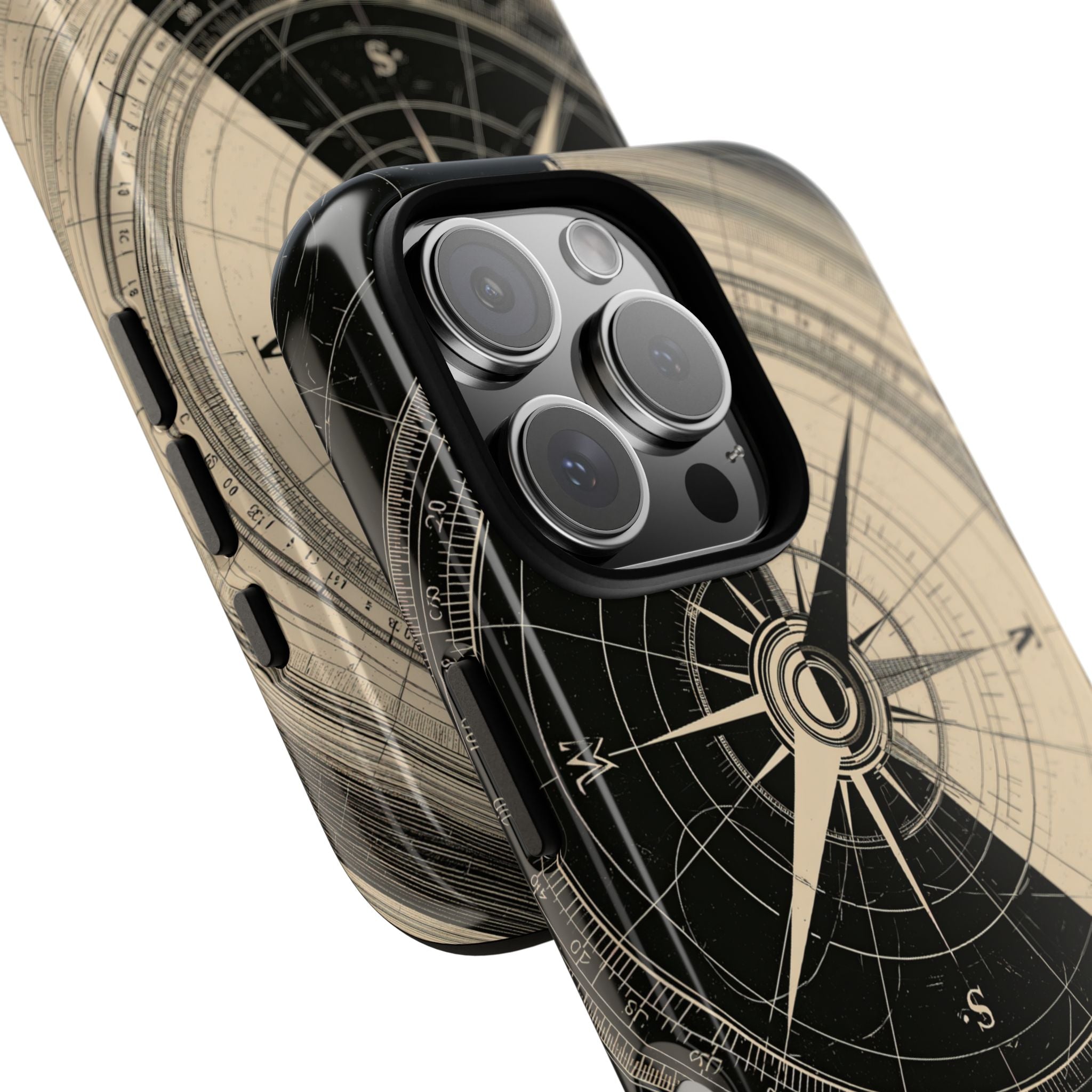 Beige Tough Phone Case for iPhone - Obsidian Nautical Blueprint