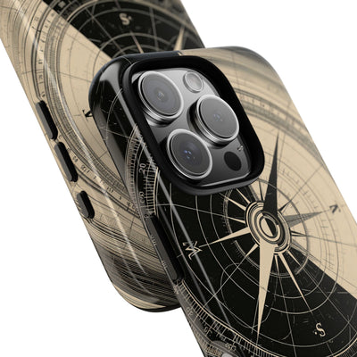 Beige Tough Phone Case for iPhone - Obsidian Nautical Blueprint