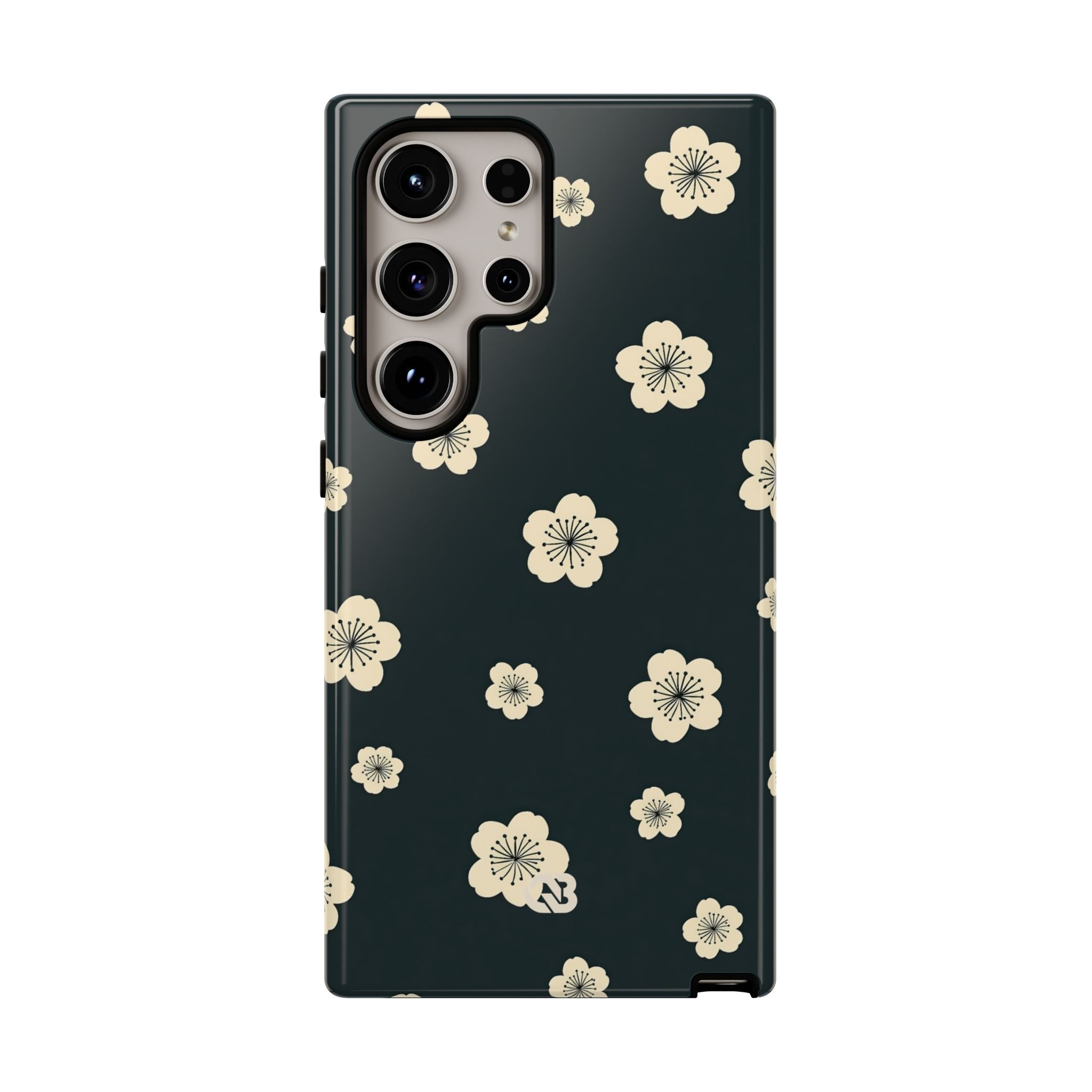 Teal Tough Phone Case for Samsung - Obsidian Cream Petals