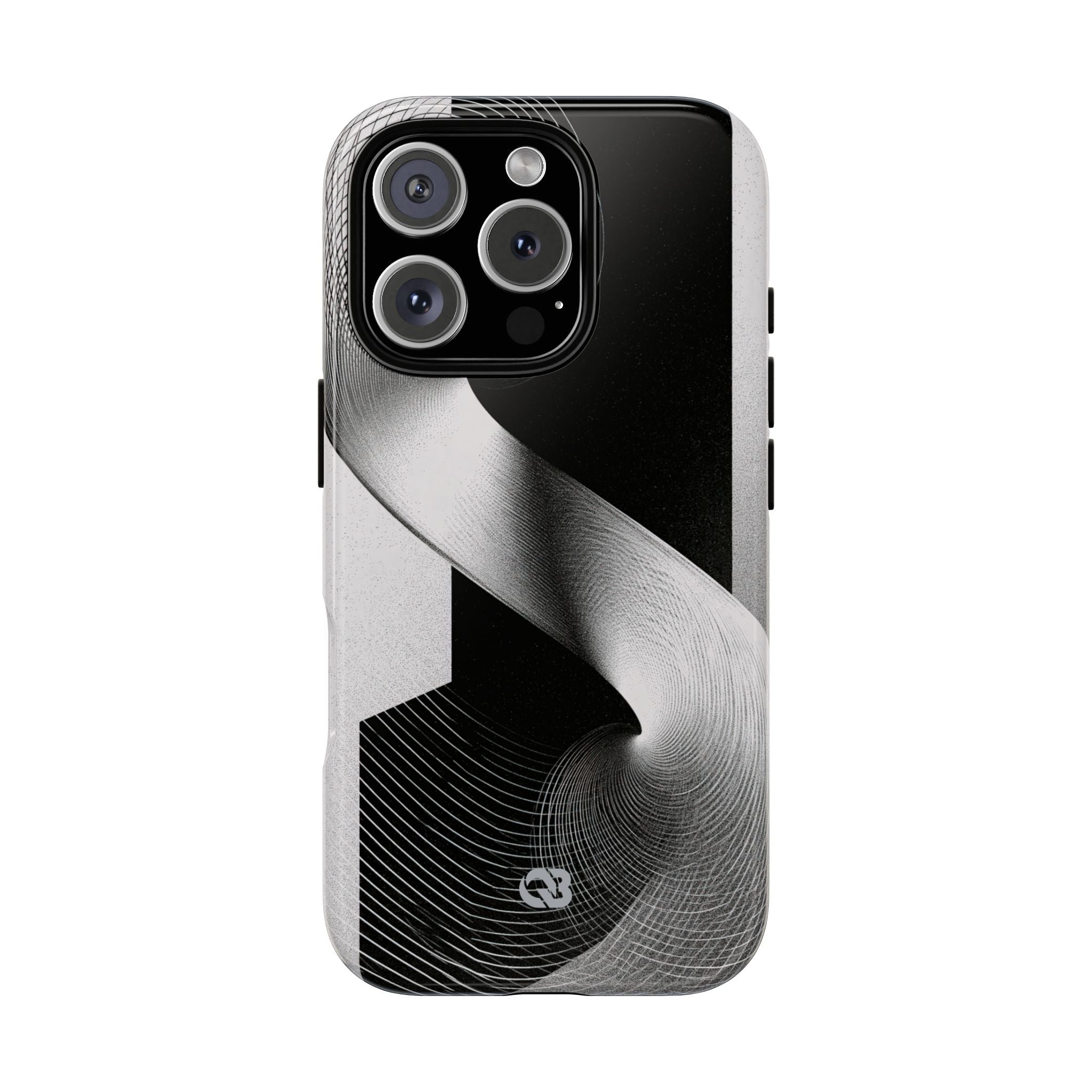 Grey Tough Phone Case for iPhone - Obsidian Moiré Wave