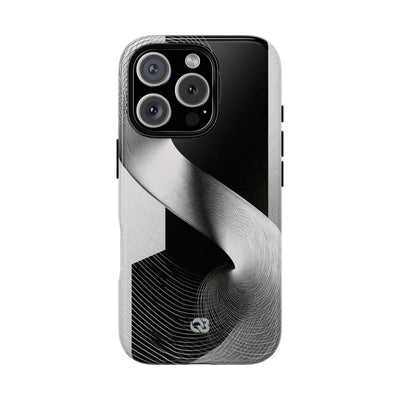 Grey Tough Phone Case for iPhone - Obsidian Moiré Wave