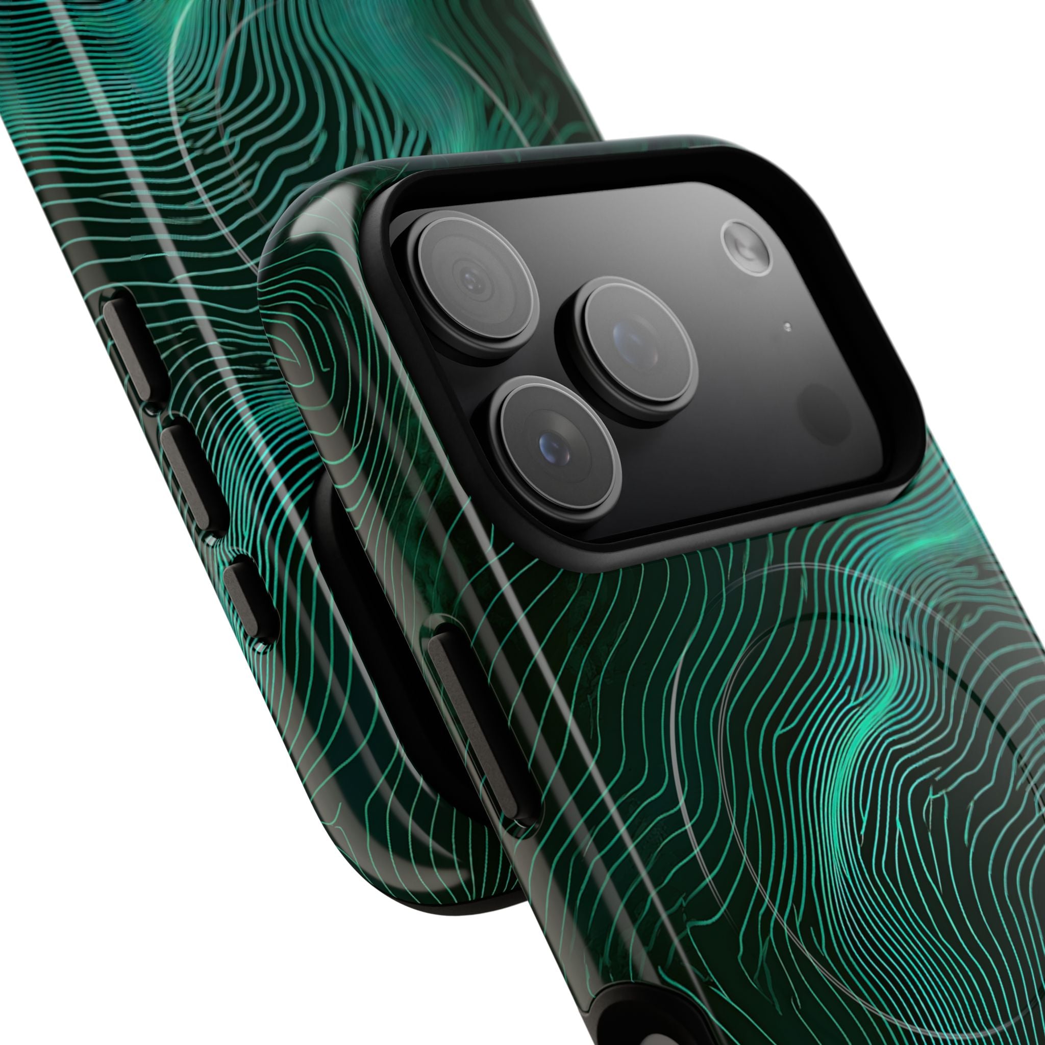 Teal Tough 2.0 Magsafe Phone Case for iPhone - Neon Jade Contour