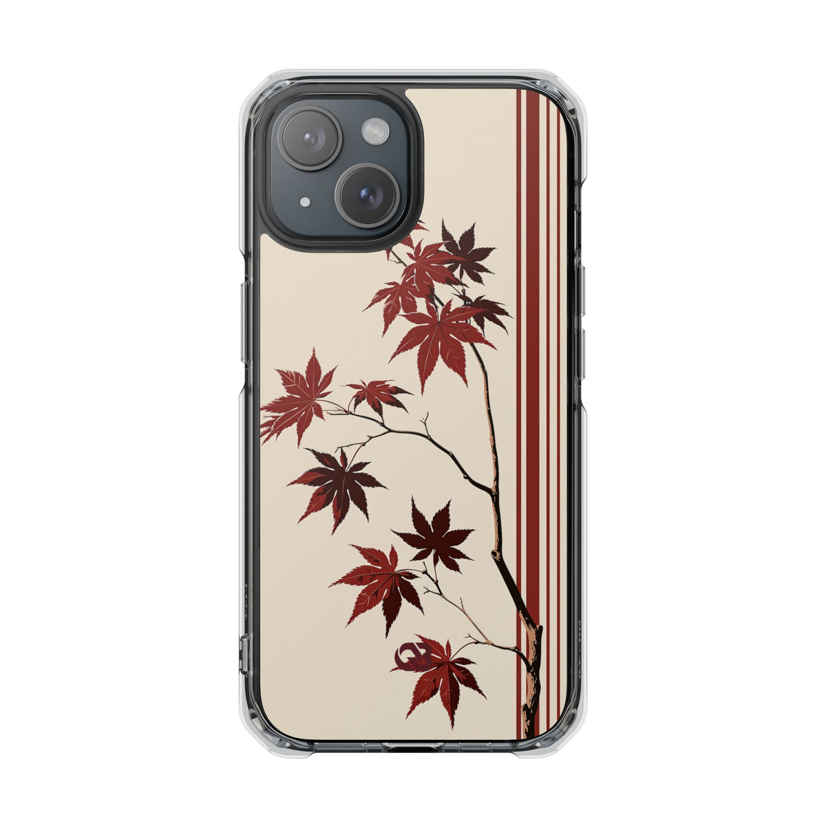 Crimson Maple Branch · Clear Impact Magnetic Phone Case for iPhone ·  Beige