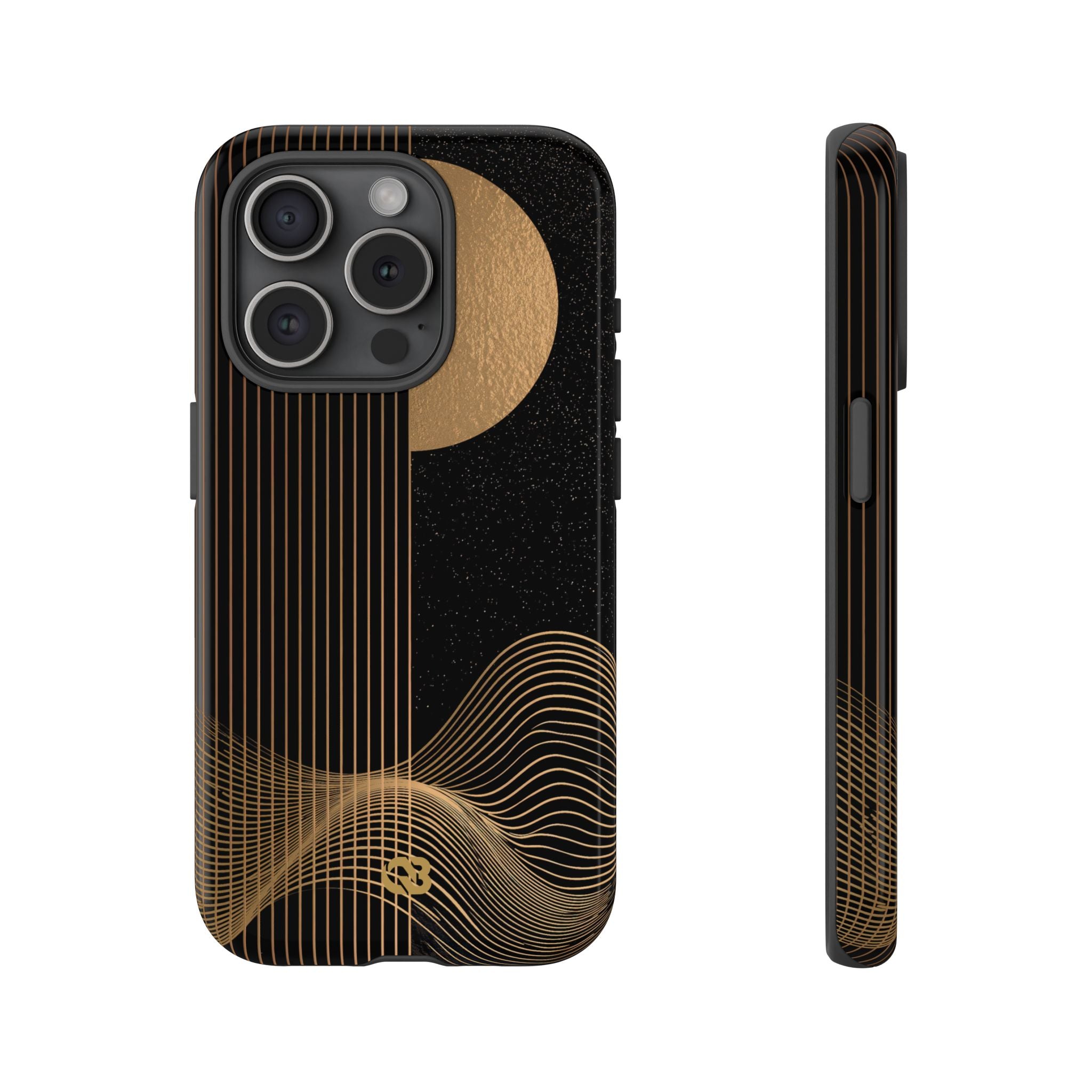 Gold Tough Phone Case for iPhone - Gilded Obsidian Dunes