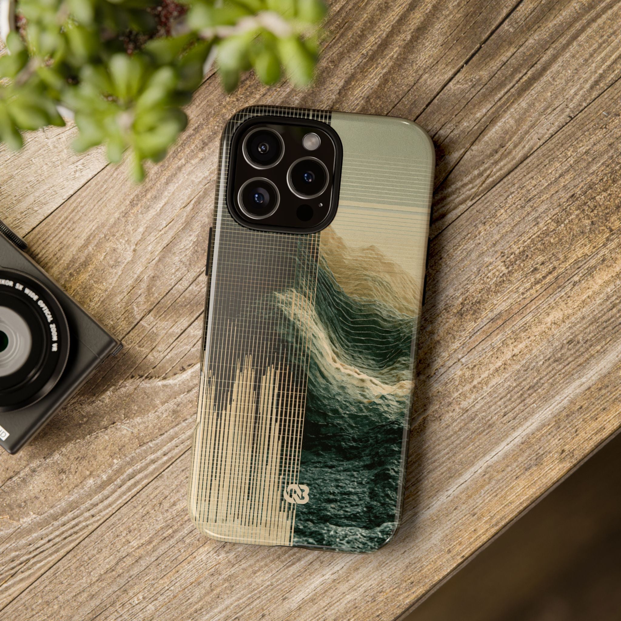 Beige Tough Phone Case for iPhone - Veridian Data Ridge