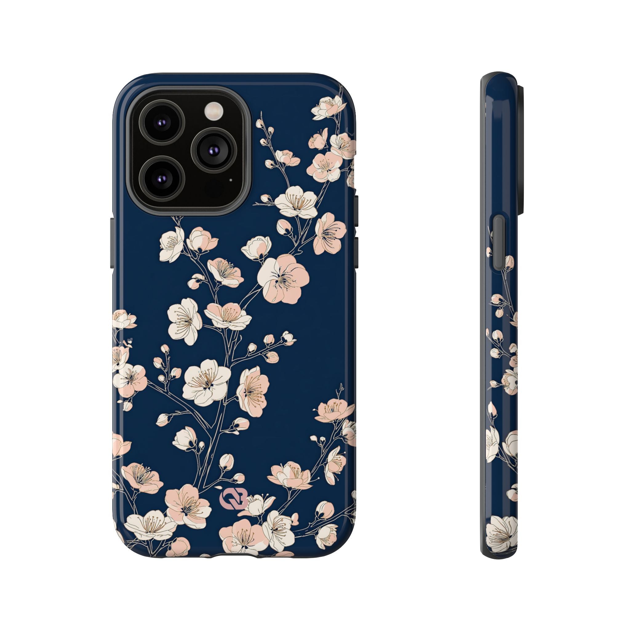 Blue Tough Phone Case for iPhone - Midnight Peach Sakura
