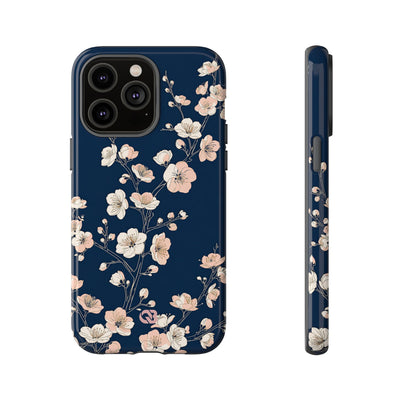 Blue Tough Phone Case for iPhone - Midnight Peach Sakura