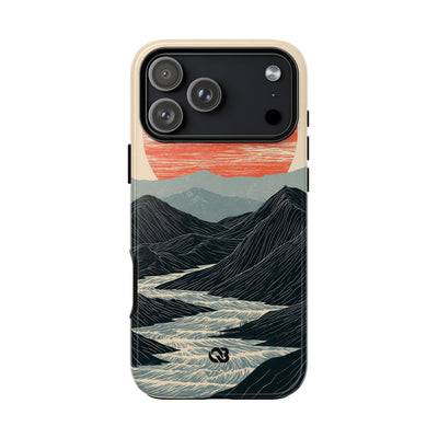 Beige Tough Phone Case for iPhone - Crimson Ridge Flow