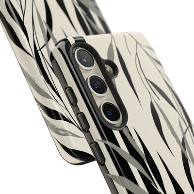 Beige Tough Phone Case for Samsung - Soot Leaf Sketch