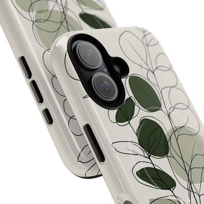Green Tough 2.0 Magsafe Phone Case for iPhone - Muted Eucalyptus Sketch