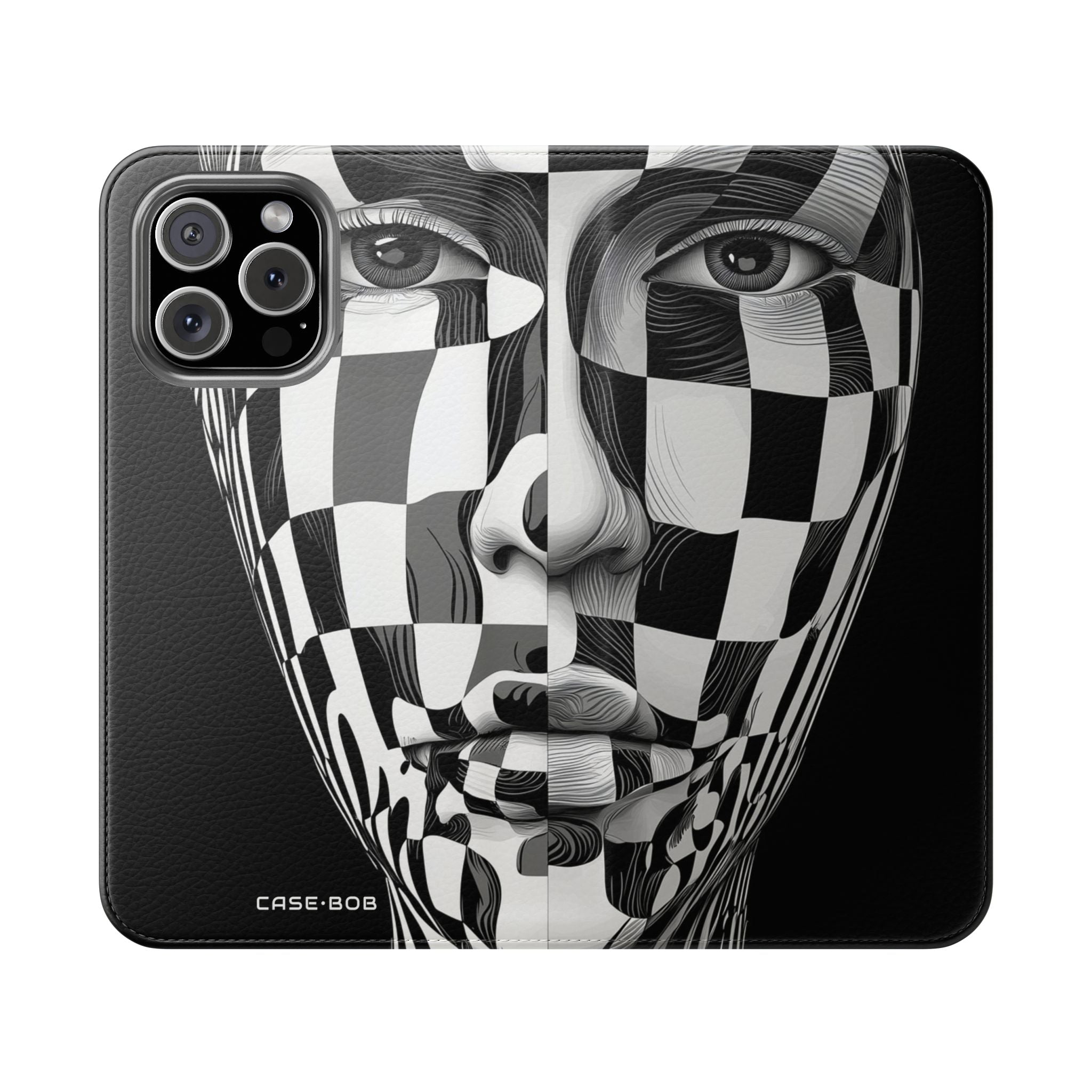 Mirrored Checkerboard Face - iPhone 16 Max Case - Wallet