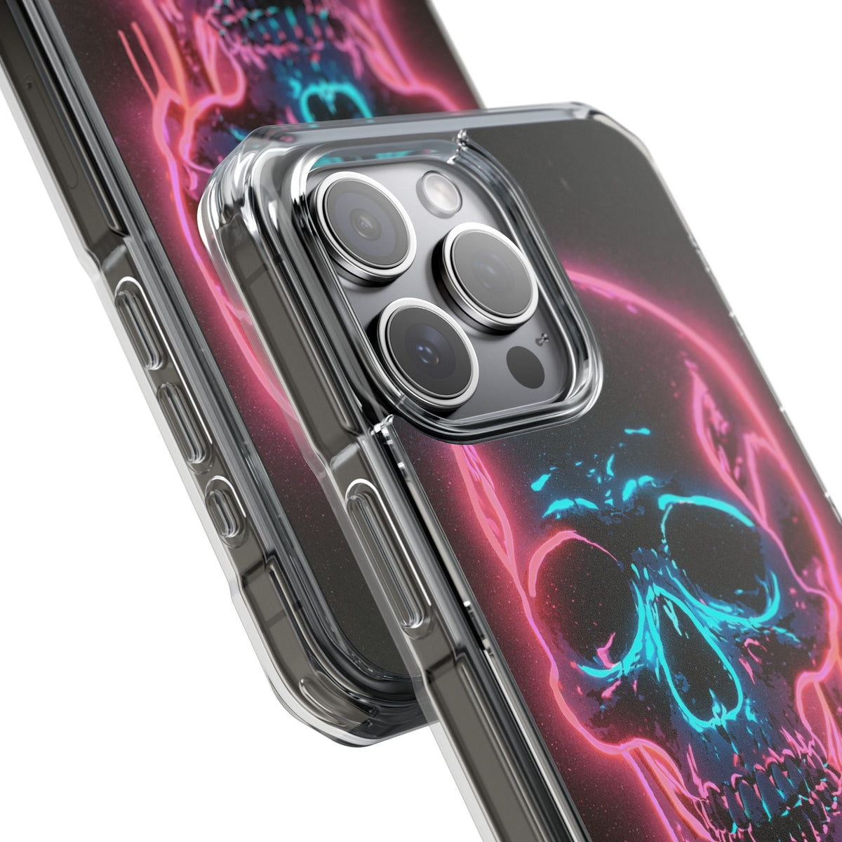 Neon Drip Skull · Clear Impact Magnetic Phone Case for iPhone · Black
