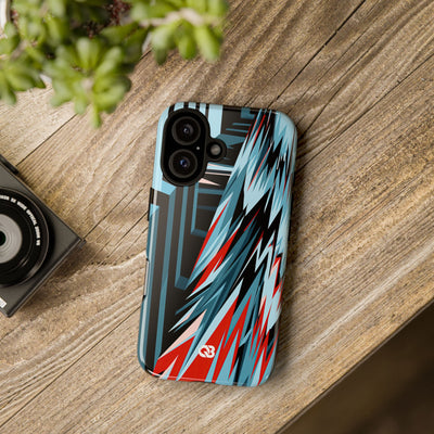 Blue Tough Phone Case for iPhone - Glitch Peak Cyan