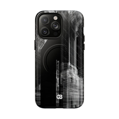 Black Tough 2.0 Magsafe Phone Case for iPhone - Ghost Urban Wireframe