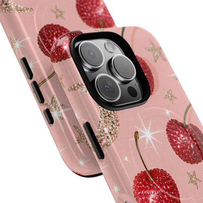 Bedazzled Ruby Cherries · Tough 2.0 Magnetic Phone Case for iPhone · Pink