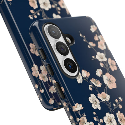 Blue Tough Phone Case for Samsung - Midnight Peach Sakura