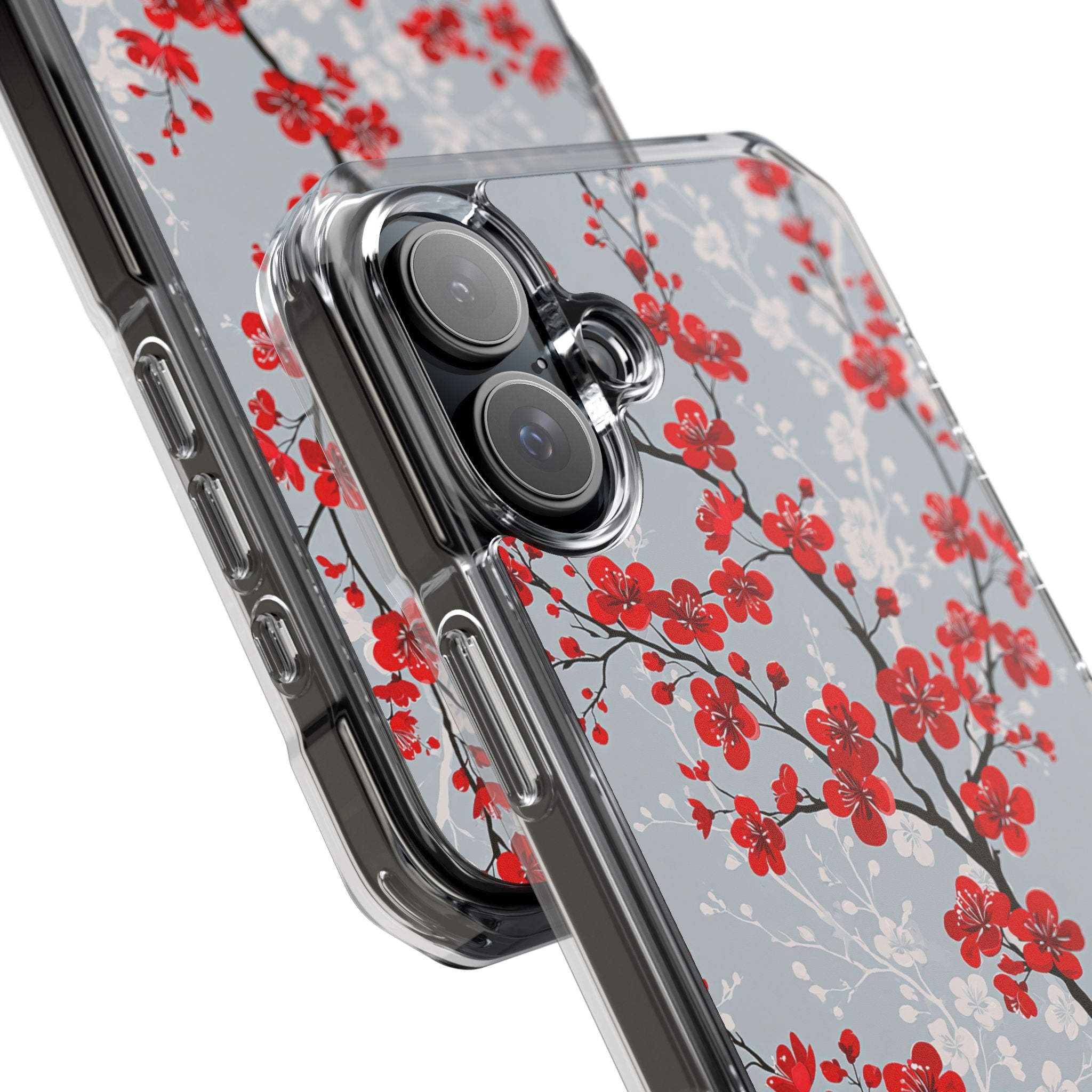Grey Impact MagSafe Phone Case for iPhone - Crimson Sakura Slate