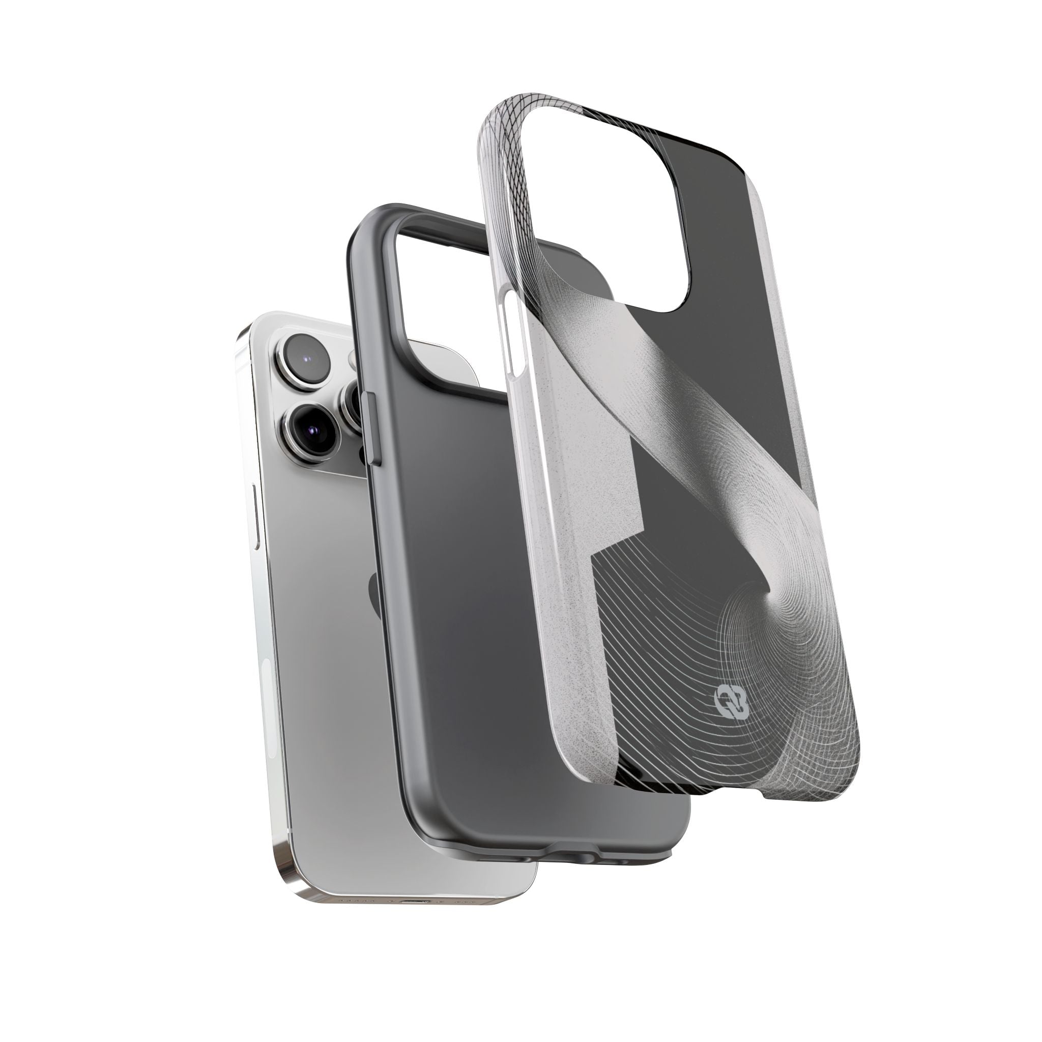 Grey Tough Phone Case for iPhone - Obsidian Moiré Wave