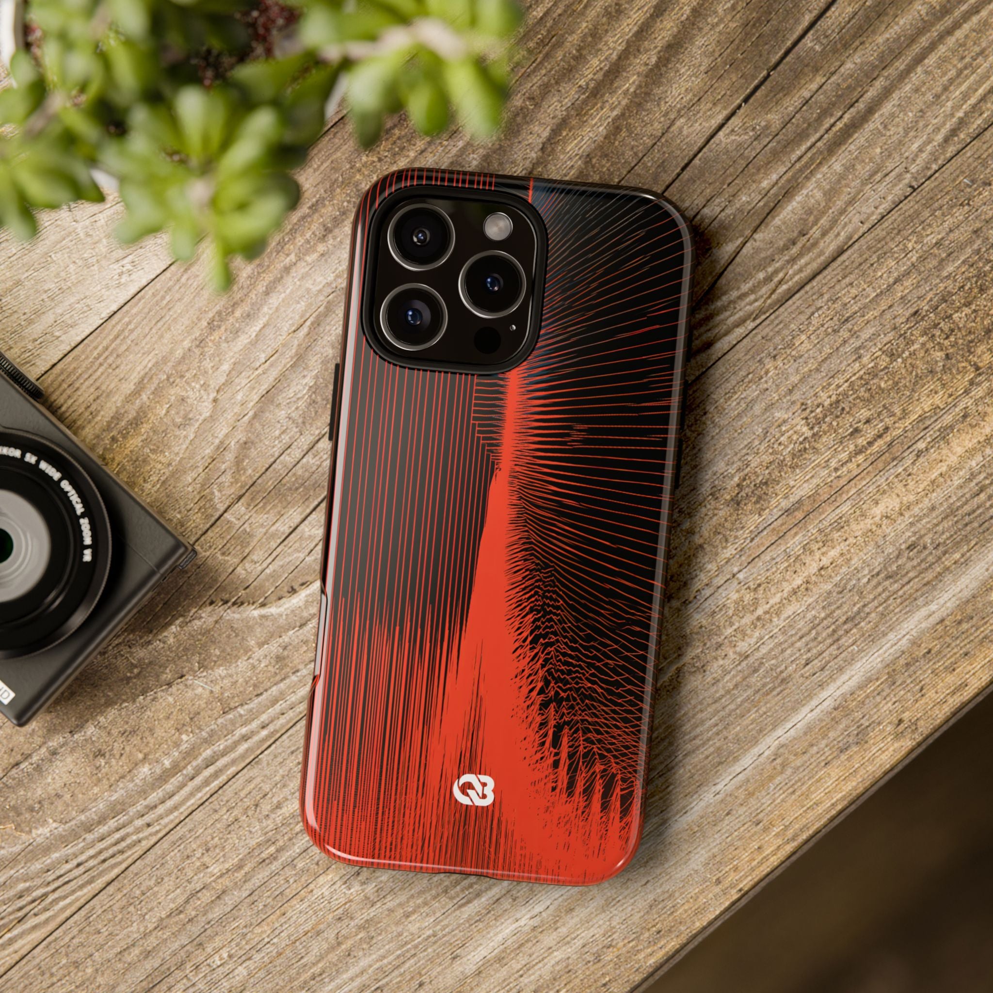 Red Tough Phone Case for iPhone - Crimson Frequency Pulse