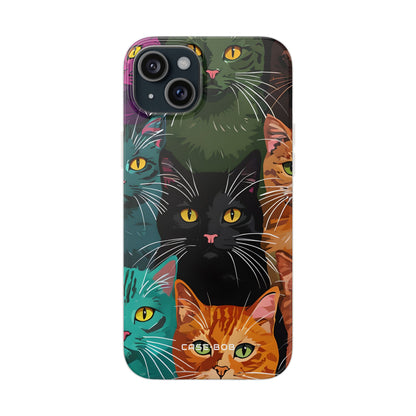 Teal Cat Grid iPhone 15 Plus Case - Soft