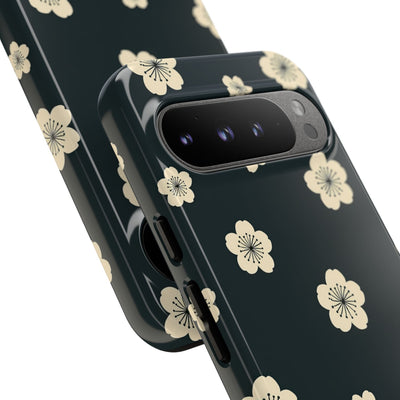 Teal Tough Phone Case for Google Pixel - Obsidian Cream Petals