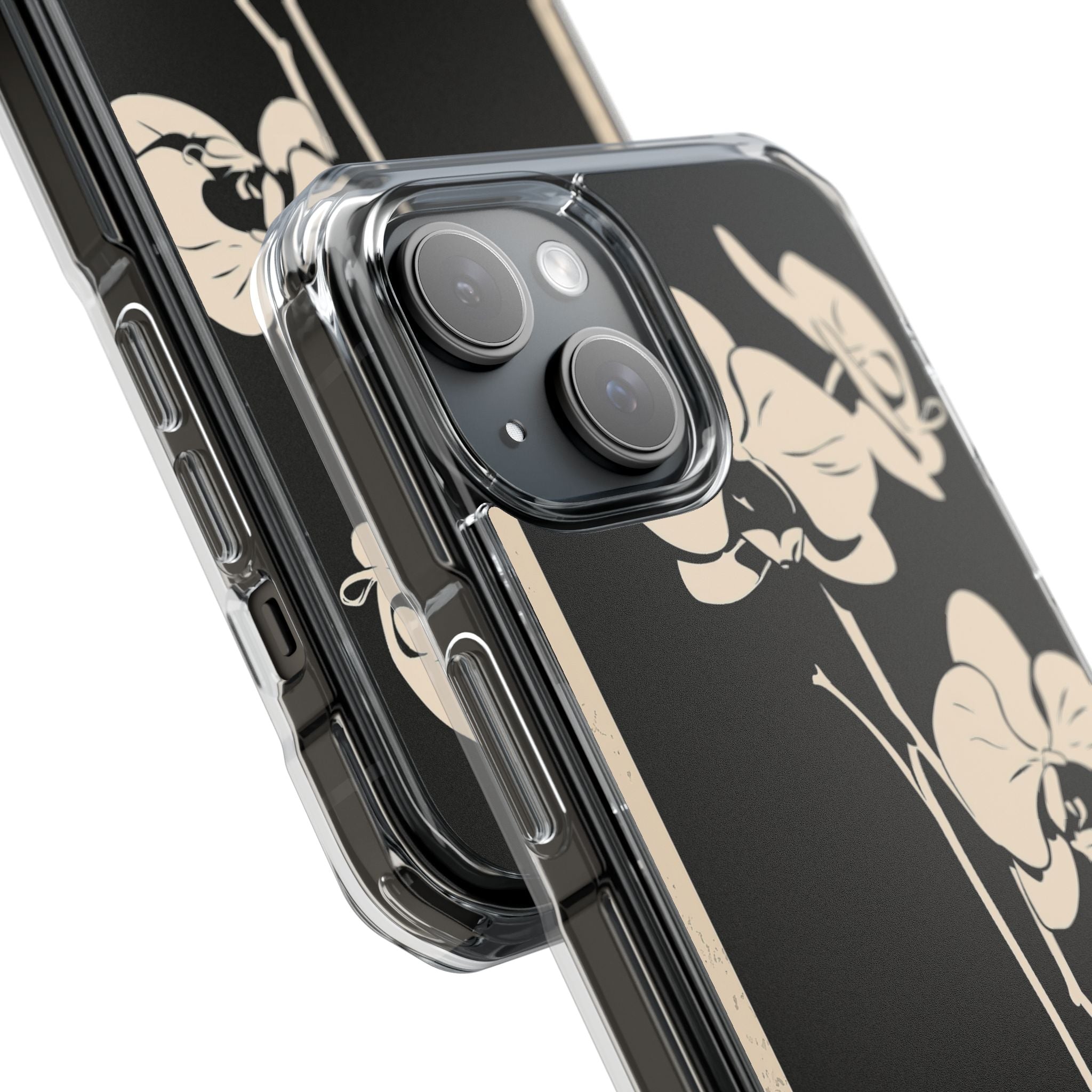 Black Impact MagSafe Phone Case for iPhone - Obsidian Bone Orchid