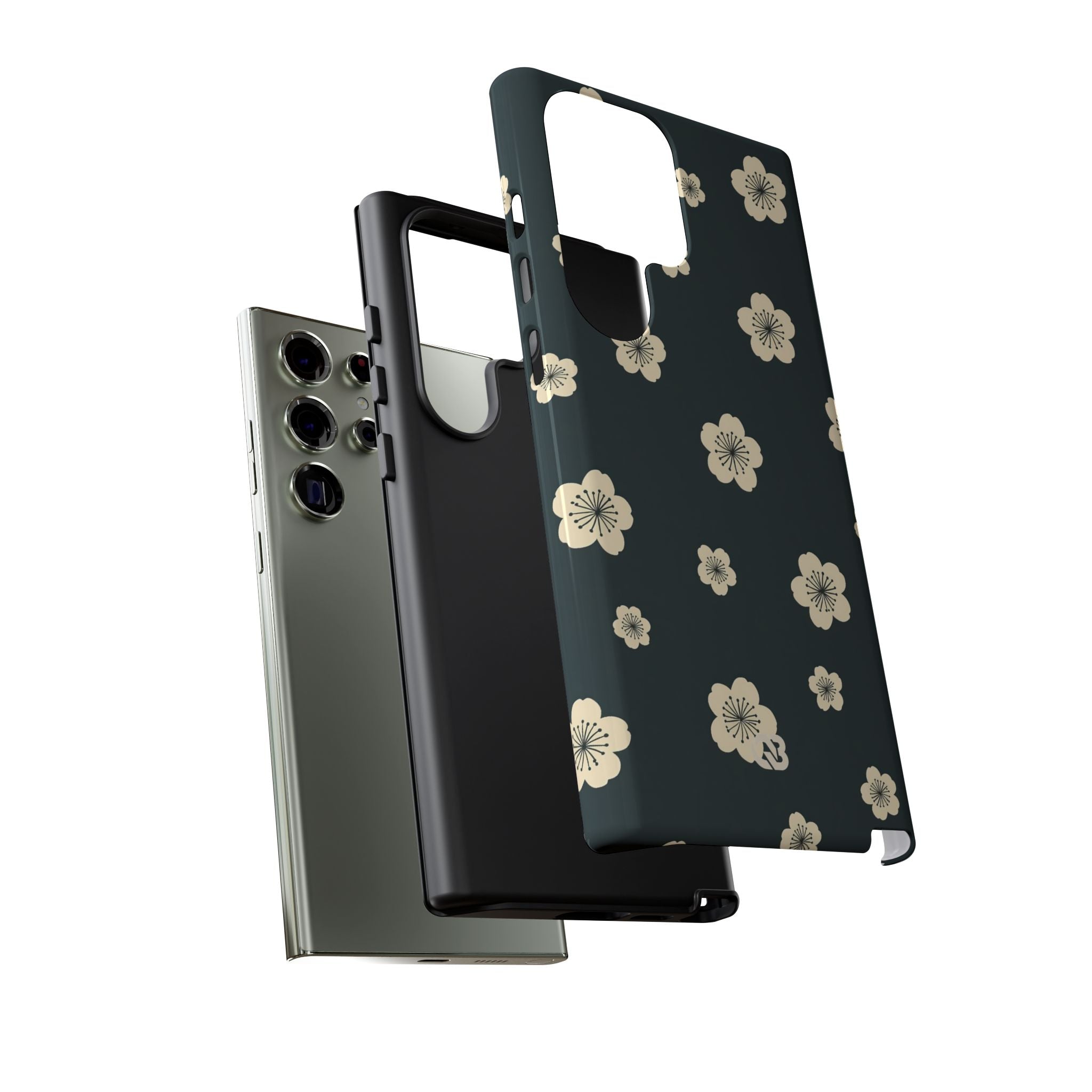 Teal Tough Phone Case for Samsung - Obsidian Cream Petals
