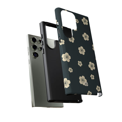 Teal Tough Phone Case for Samsung - Obsidian Cream Petals