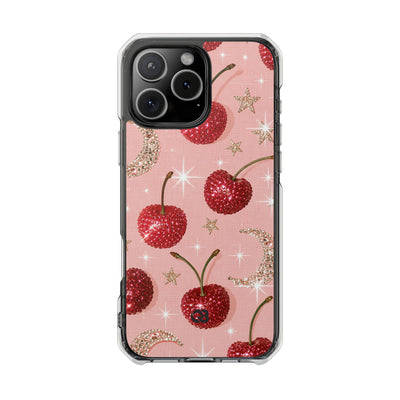 Bedazzled Ruby Cherries · Clear Impact Magnetic Phone Case for iPhone · Pink