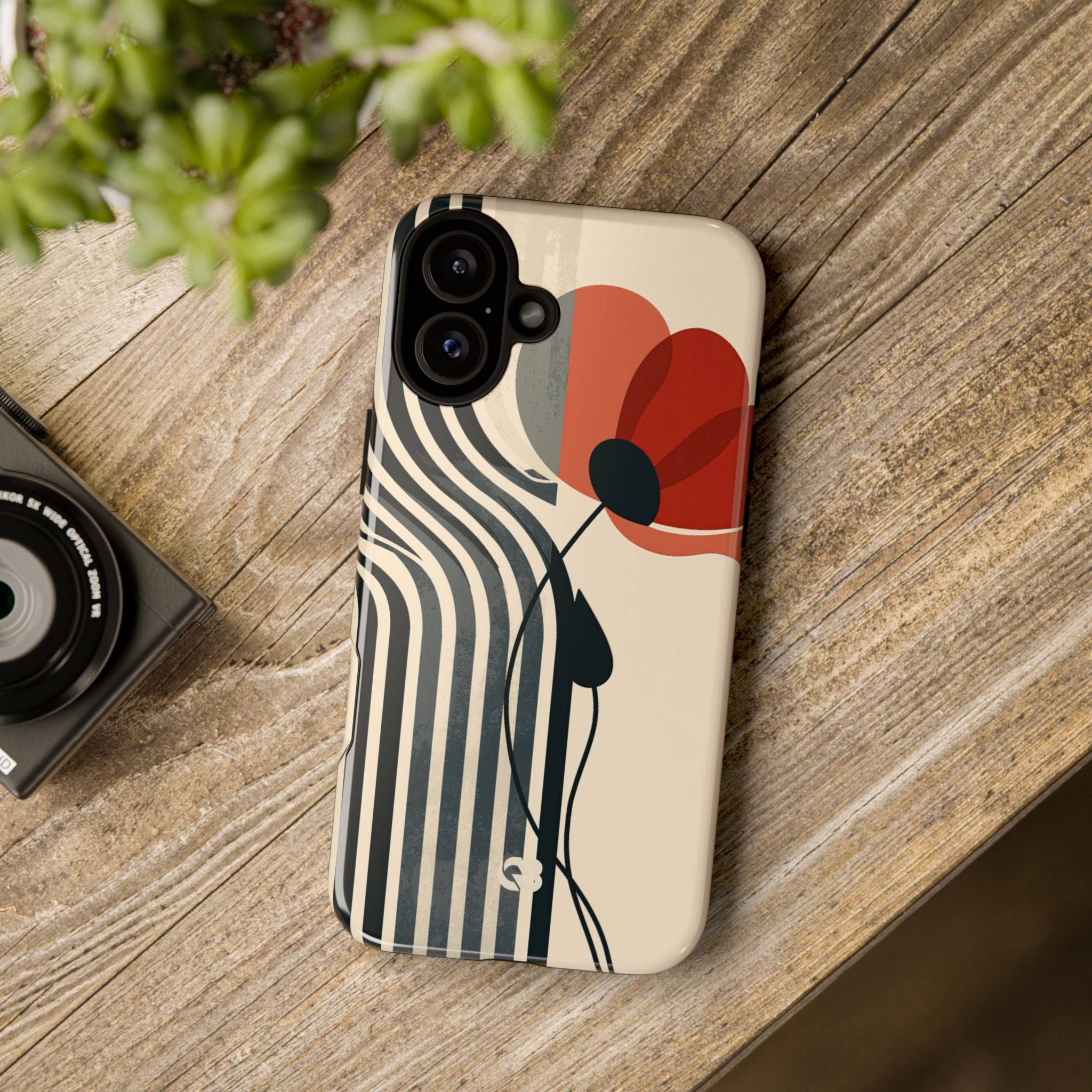 Beige Tough Phone Case for iPhone - Crimson Line Bloom