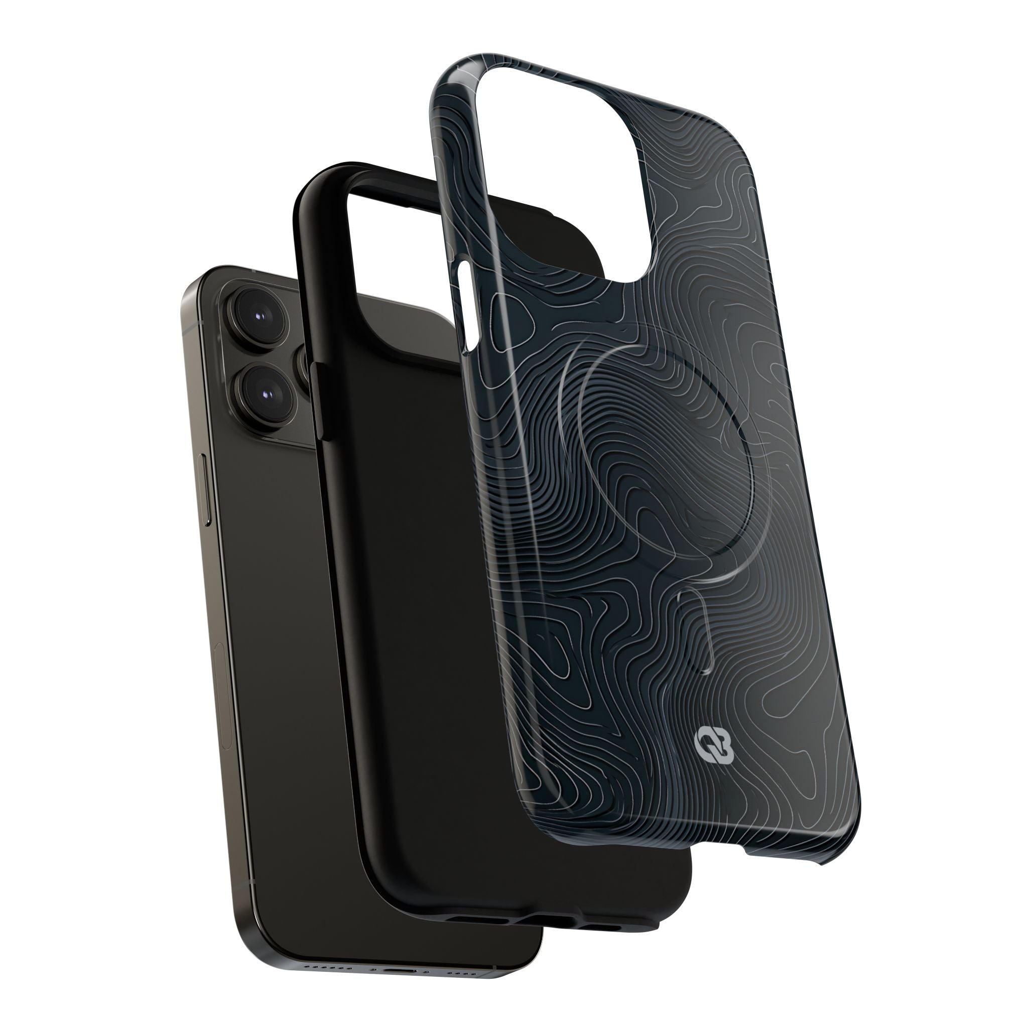 Black Tough 2.0 Magsafe Phone Case for iPhone - Obsidian Ridge Topo