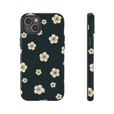 Teal Tough Phone Case for iPhone - Obsidian Cream Petals