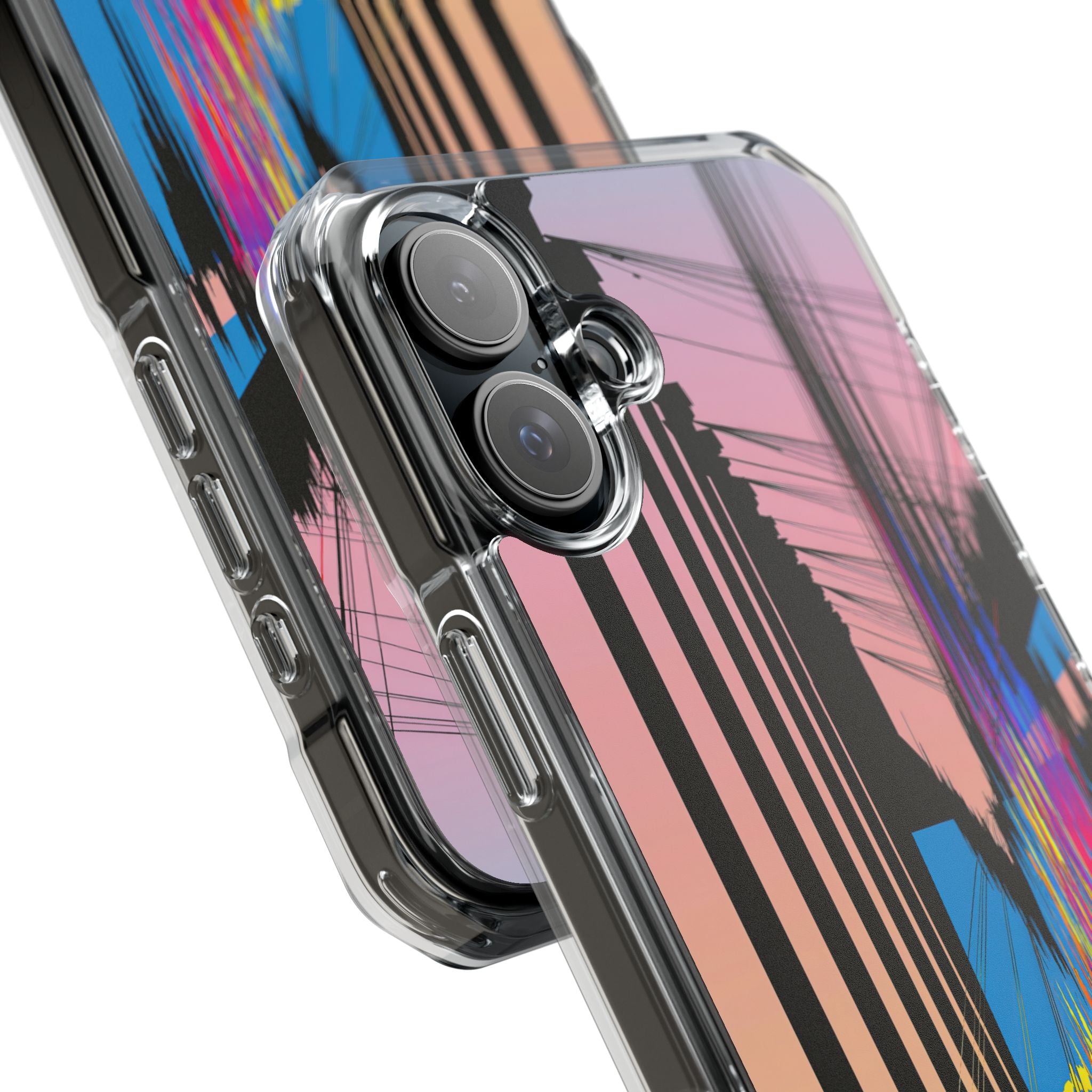 Blue Impact MagSafe Phone Case for iPhone - Fractured Data Skyline