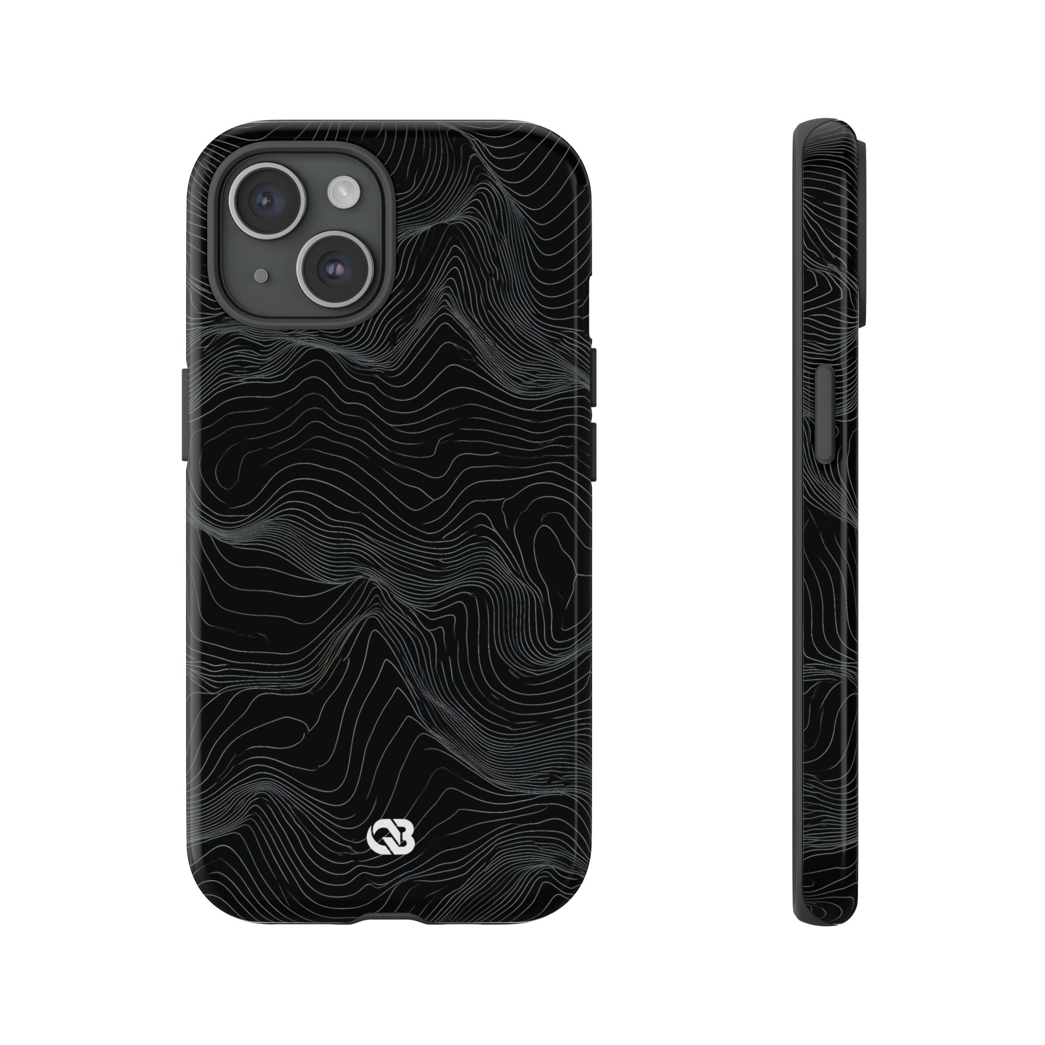 Black Tough Phone Case for iPhone - Obsidian Topo Wireframe