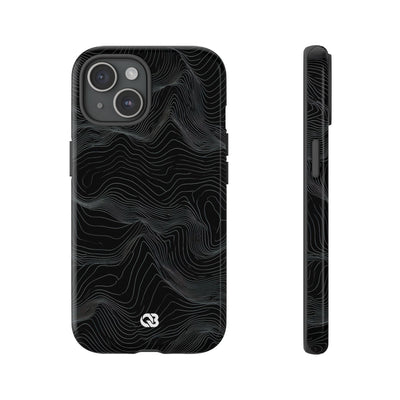 Black Tough Phone Case for iPhone - Obsidian Topo Wireframe