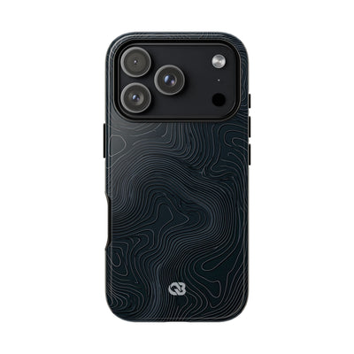 Black Tough Phone Case for iPhone - Obsidian Ridge Topo