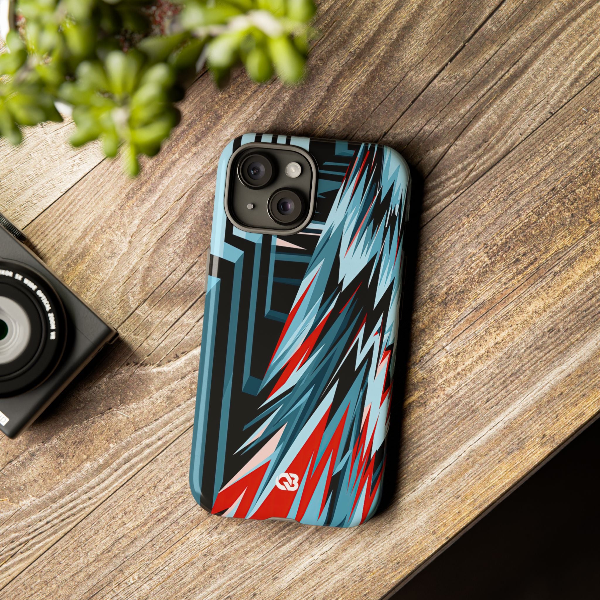 Blue Tough Phone Case for iPhone - Glitch Peak Cyan