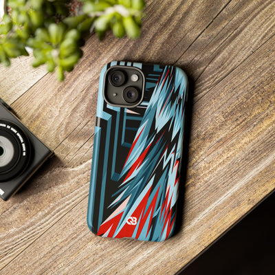 Blue Tough Phone Case for iPhone - Glitch Peak Cyan