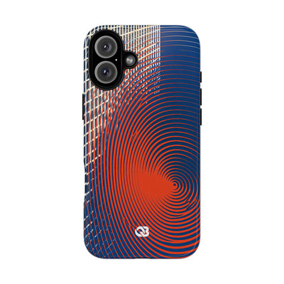 Blue Tough Phone Case for iPhone - Orange Orbit Grid