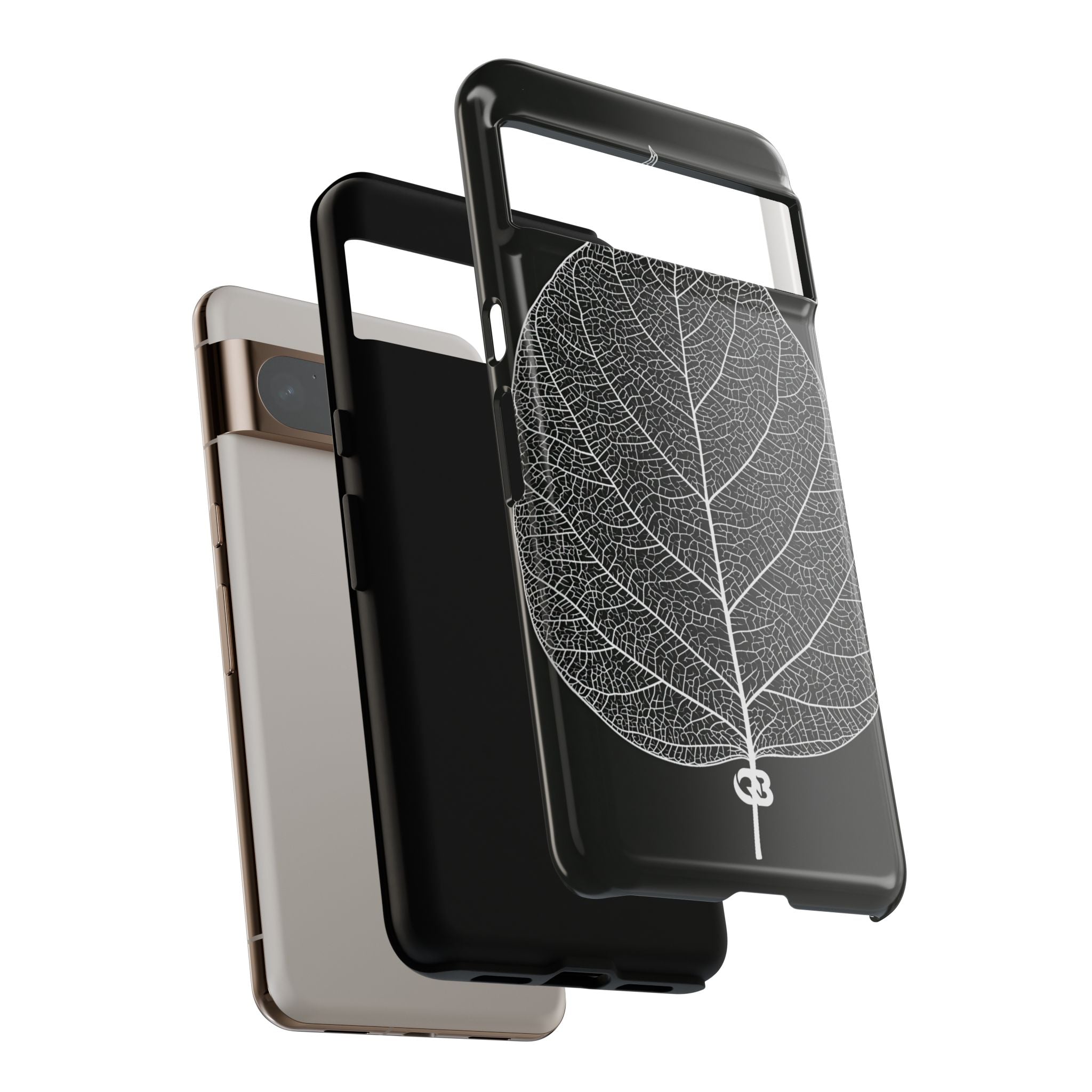 Black Tough Phone Case for Google Pixel - Bleached Leaf Lattice