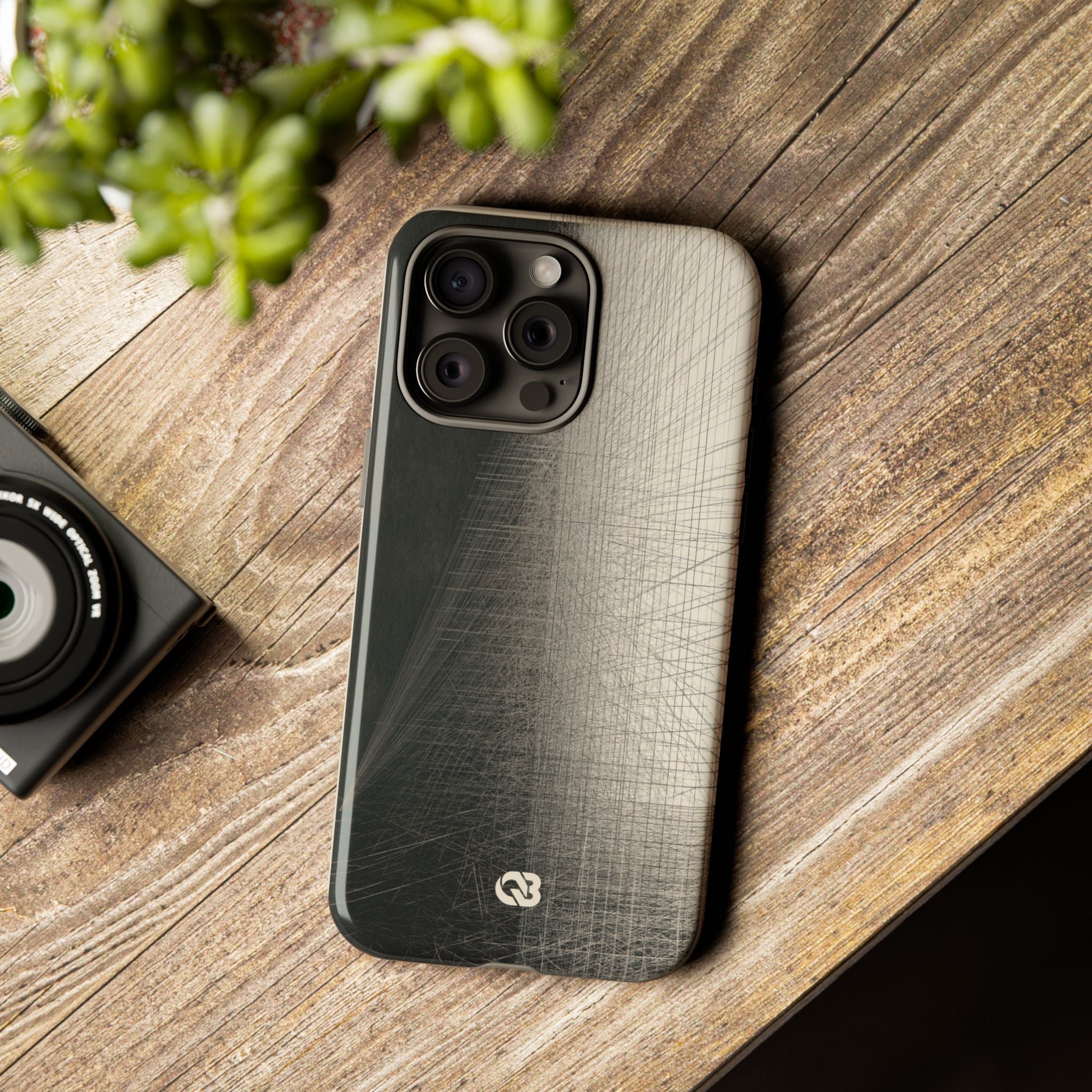 Beige Tough Phone Case for iPhone - Brutalist Graphite Grid
