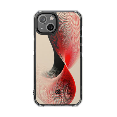 Red Impact MagSafe Phone Case for iPhone - Crimson Grid Vortex