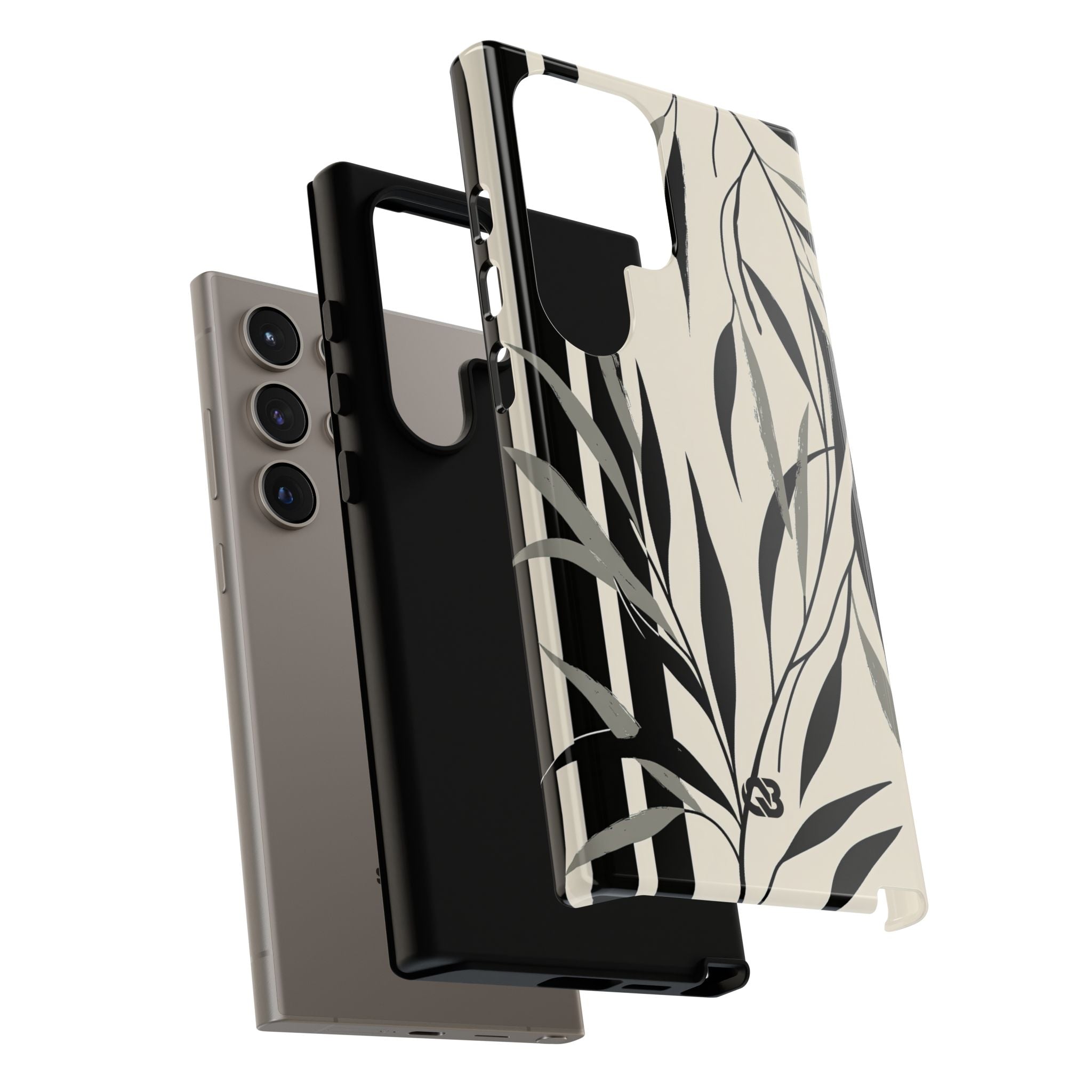 Beige Tough Phone Case for Samsung - Soot Leaf Sketch