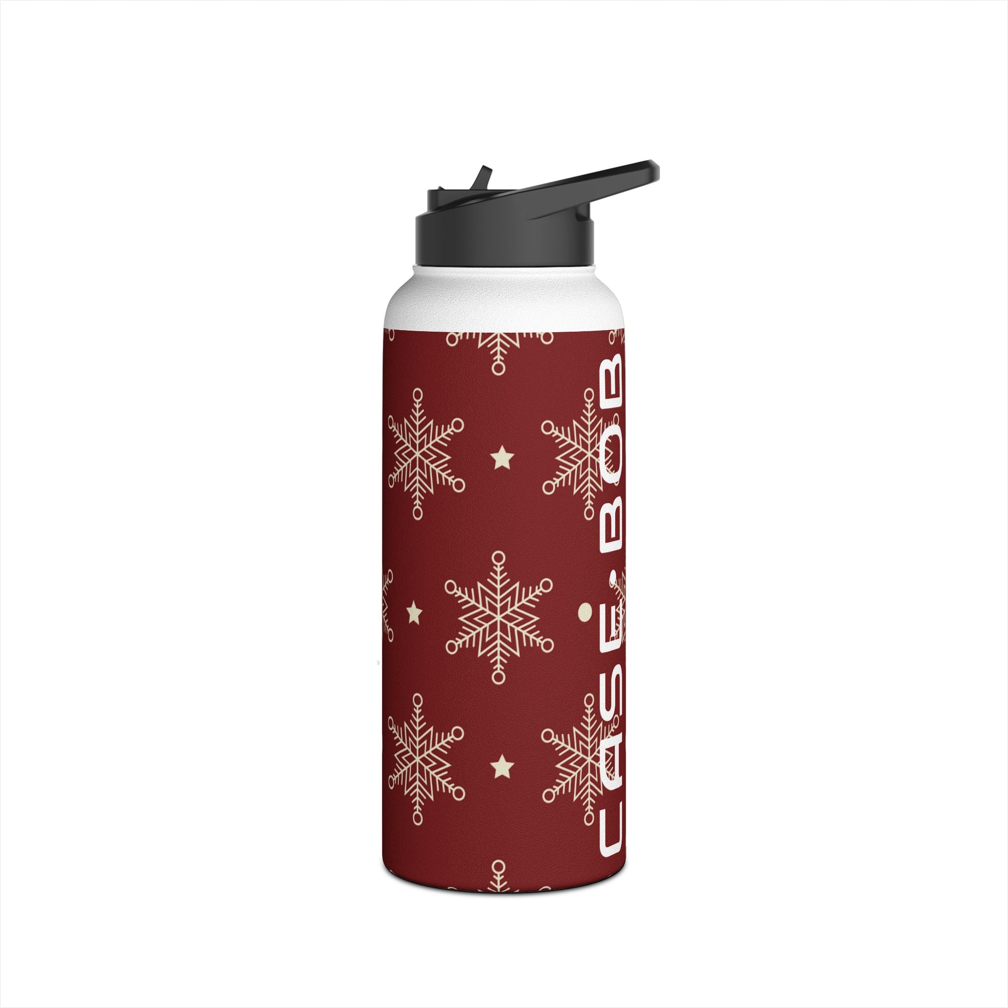Cream Snowflakes Crimson - Stainless Steel Water Bottle