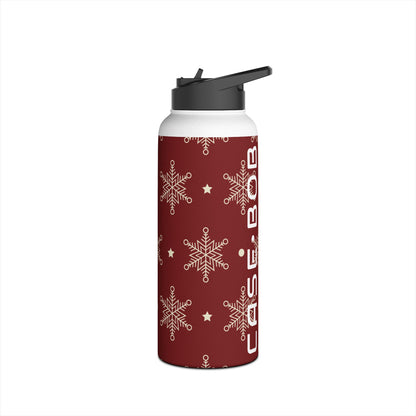 Cream Snowflakes Crimson - Stainless Steel Water Bottle