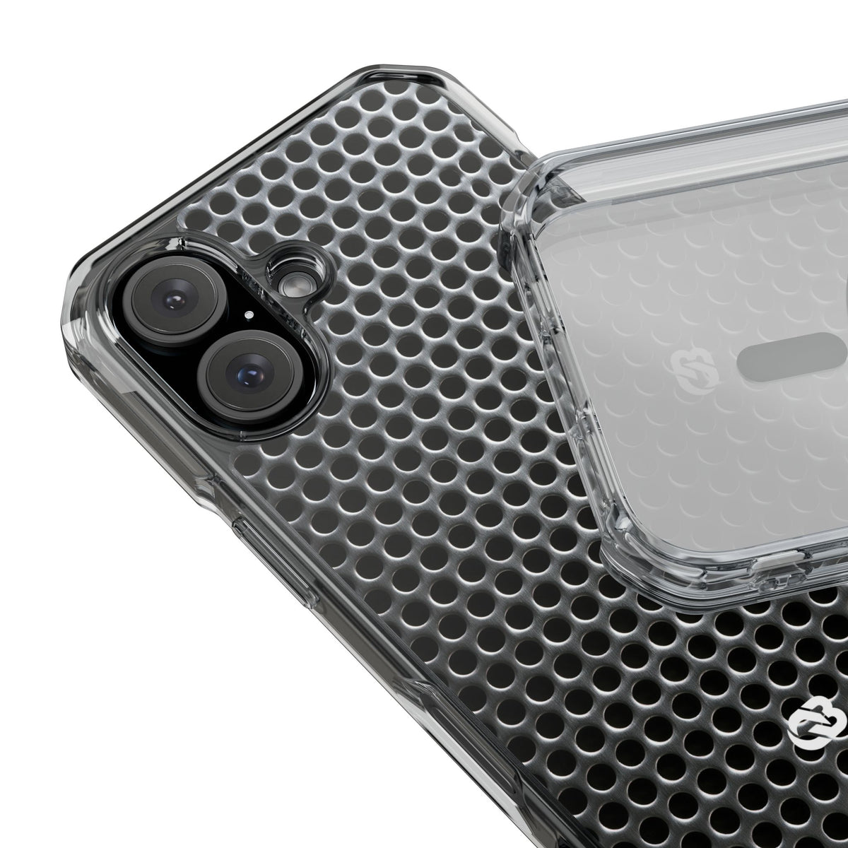 Brushed Perforated Steel · Clear Impact Magnetic Phone Case for iPhone ·  Silver